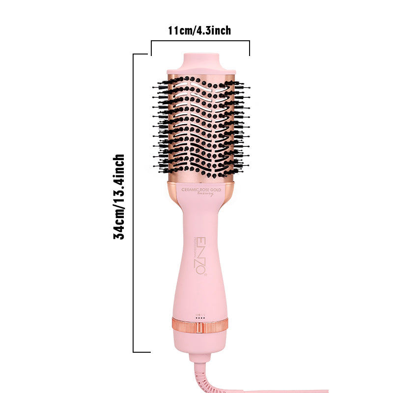 ENZO EN-6209 One-Step 1500W – 2-in-1 Hot Air Brush and Blow Dryer, Adjustable Heat & Speed Settings, Ceramic Coated Barrel-Intl Version-(Pink)