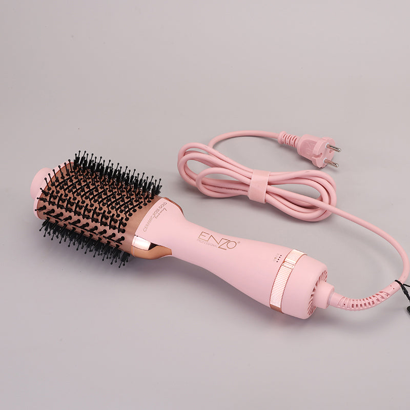 ENZO EN-6209 One-Step 1500W – 2-in-1 Hot Air Brush and Blow Dryer, Adjustable Heat & Speed Settings, Ceramic Coated Barrel-Intl Version-(Pink)