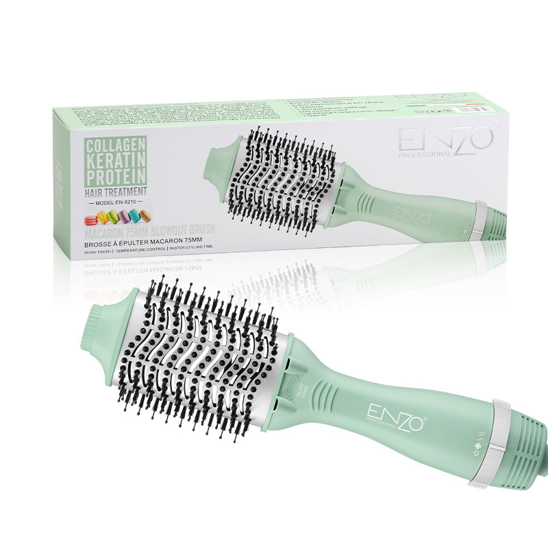 ENZO EN-6210 75mm Volumizing Blowout Brush – 1500W 3-in-1 Hair Dryer, Straightener, TurboDry Technology, Ionic Anti-Frizz Bristles, 3 Heat Settings & 2 Speeds – Yellow – Intl Version