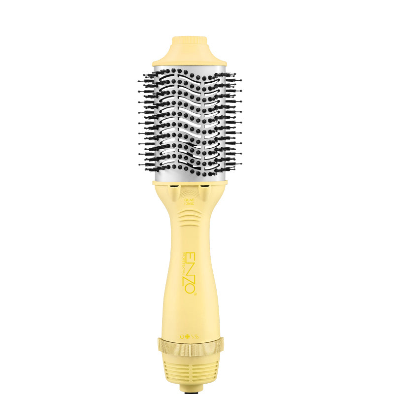 ENZO EN-6210 75mm Volumizing Blowout Brush – 1500W 3-in-1 Hair Dryer, Straightener, TurboDry Technology, Ionic Anti-Frizz Bristles, 3 Heat Settings & 2 Speeds – Yellow – Intl Version