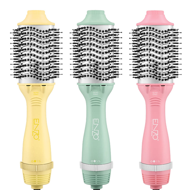 ENZO EN-6210 75mm Volumizing Blowout Brush – 1500W 3-in-1 Hair Dryer, Straightener, TurboDry Technology, Ionic Anti-Frizz Bristles, 3 Heat Settings & 2 Speeds – Yellow – Intl Version