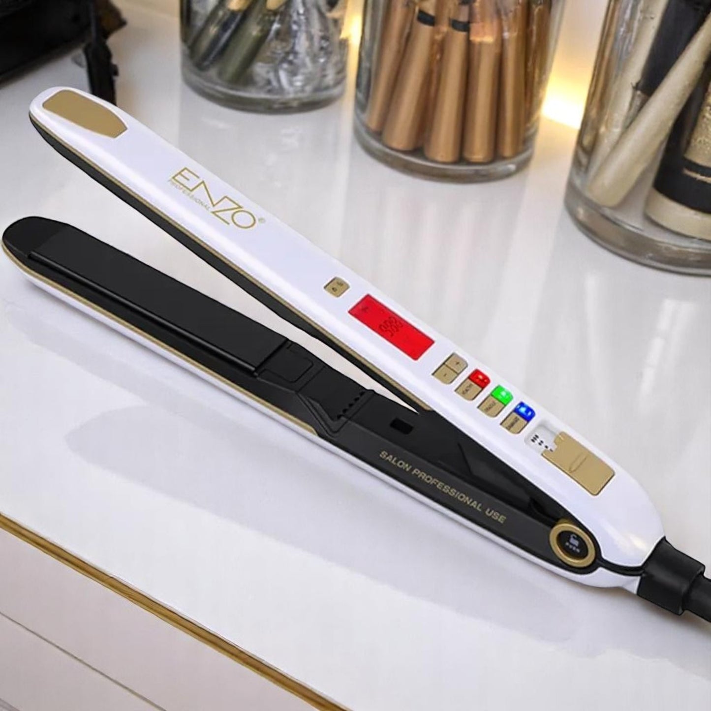 ENZO EN-5111A Professional Hair Straightener – Titanium-Infused Plates with LCD Display and Adjustable Temperature