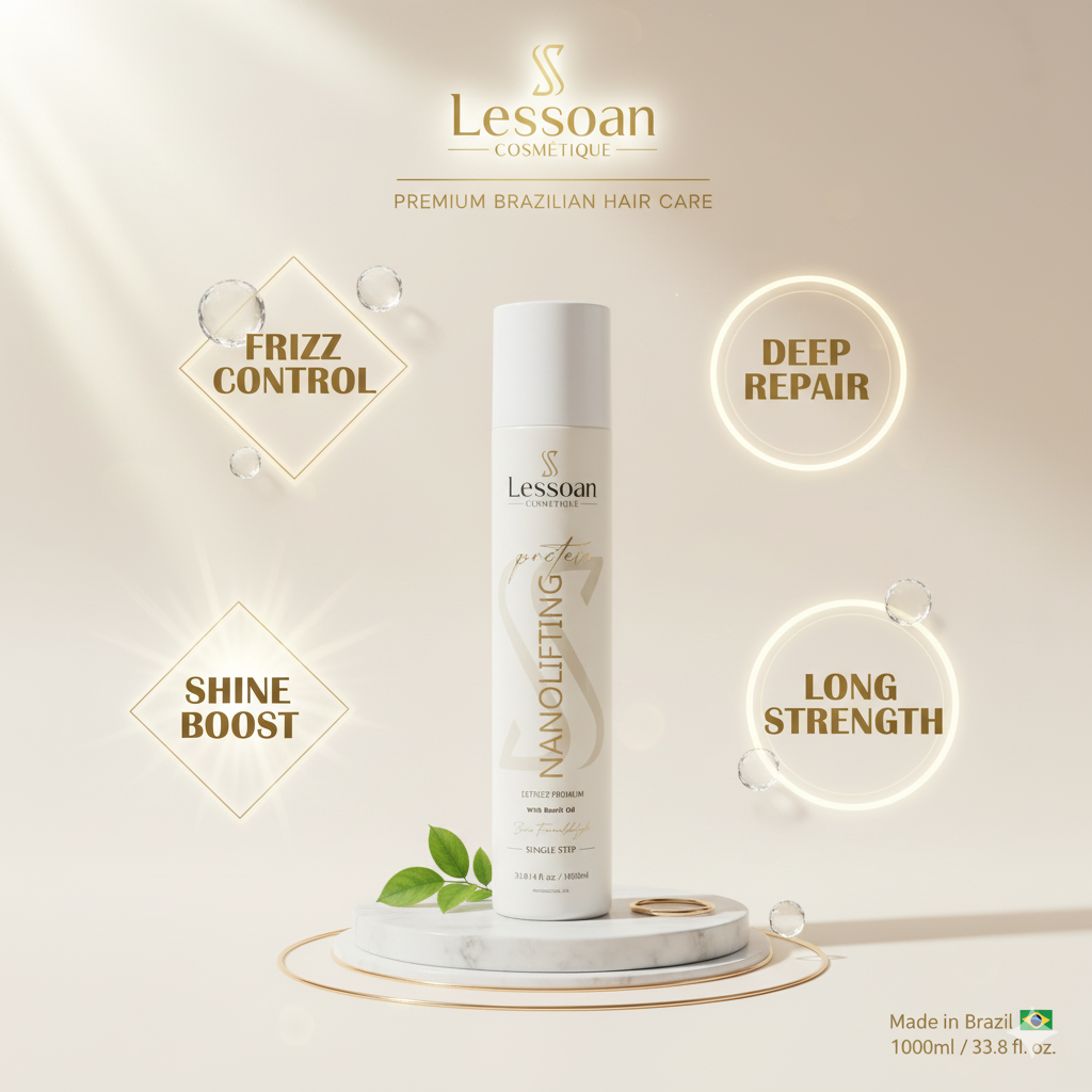 Lessoan Nanolifting Organic Protein Hair Treatment – Formaldehyde-Free Volume Reducer with Buriti, Argan & Flaxseed Oils – One-Step Vegan Hair Straightening System (For All Hair Types)(1000ML)