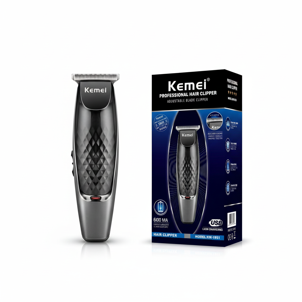 KEMEI KM-1951 Professional USB Hair Clipper – Adjustable Blade, Cordless Rechargeable Clipper for Hair & Beard