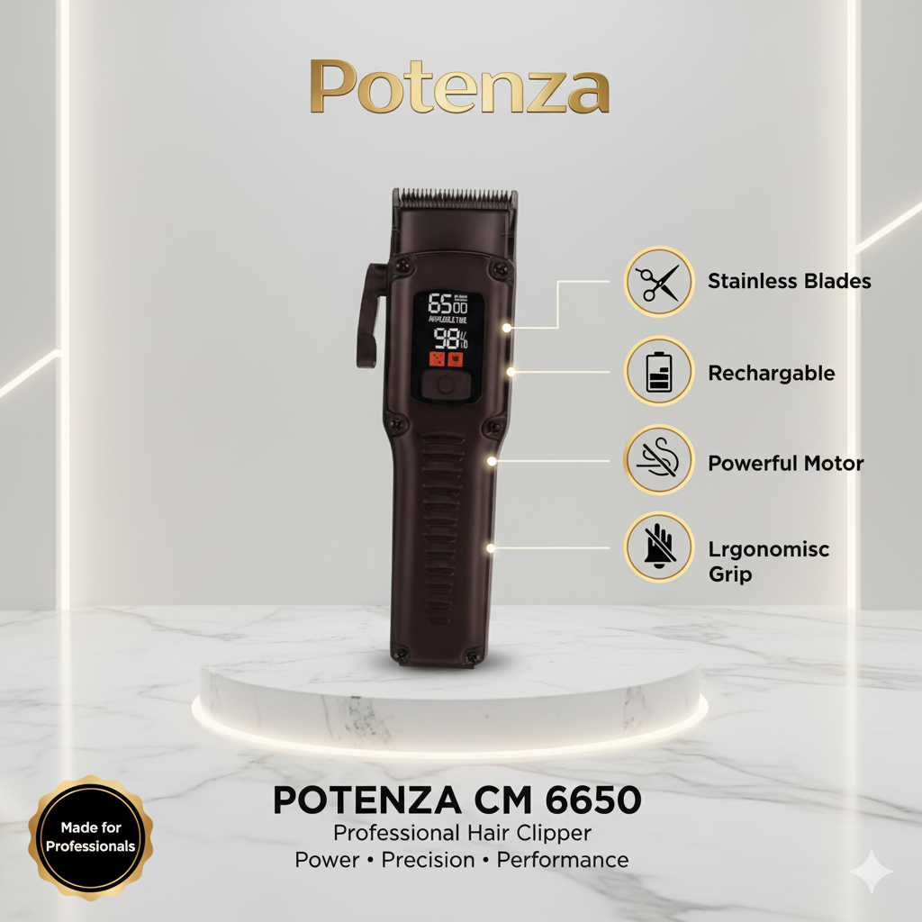 POTENZA CM 6650 Hair Clipper – Professional Cordless Hair Cutting Machine with Adjustable Blades
