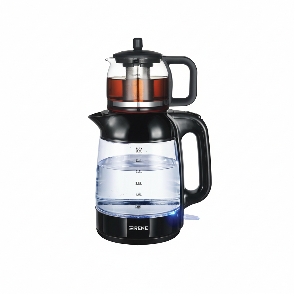 Rene RTM 1708 Tea Maker Pro – 3.0L Electric Kettle + 1.0L Glass Teapot, 2000W, Double Heat & Keep Warm Function