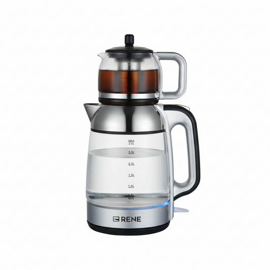 Rene Tea Maker Pro RTM-1709 – 3.0L Electric Kettle + 1.0L Teapot | 2000W Double Heat Function | Glass & Stainless Steel | Keep Warm Feature