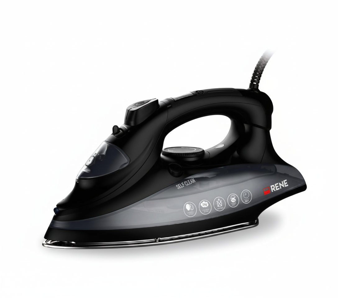 Rene RSI-1721 Professional 2400W Steam Iron with Ceramic Soleplate, Auto Shut-Off & Digital Display – French Technology