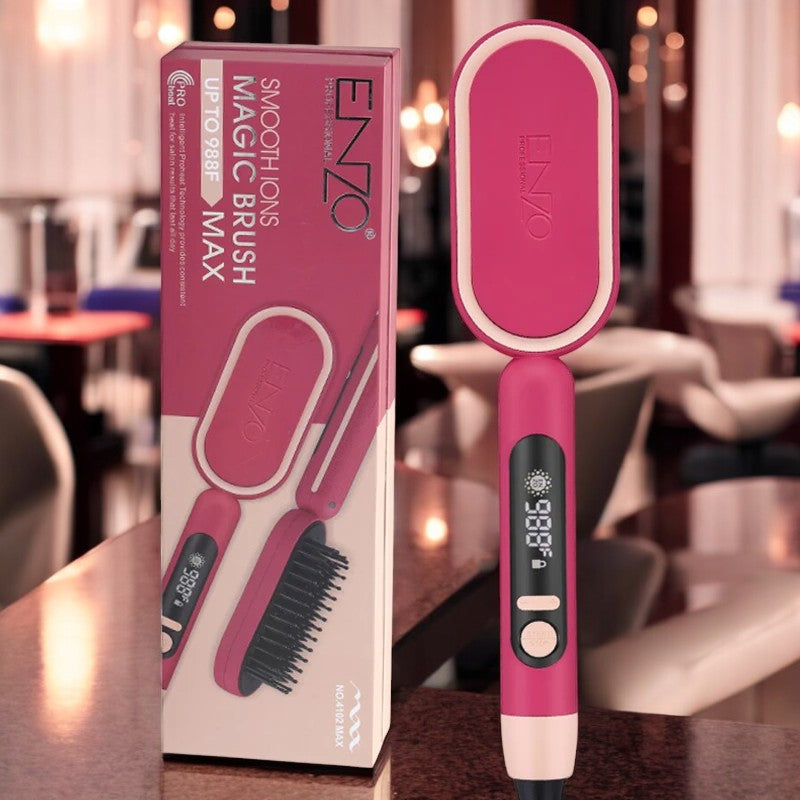 ENZO EN-4102 Max Ionic Hair Straightening Brush with ceramic bristles and LCD display