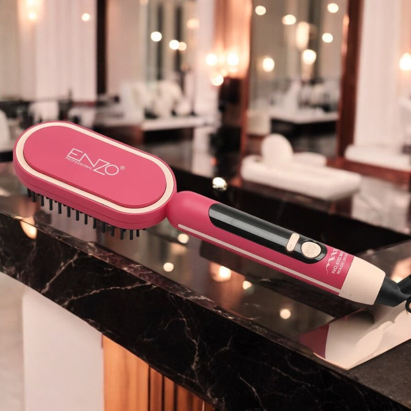 ENZO EN-4102 Max Ionic Hair Straightening Brush with ceramic bristles and LCD display