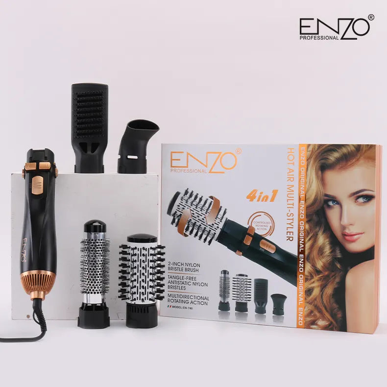 ENZO EN-746 4-in-1 Rotating Hot Air Styler – Professional Blow Dryer & Styling Brush with Ionic Technology