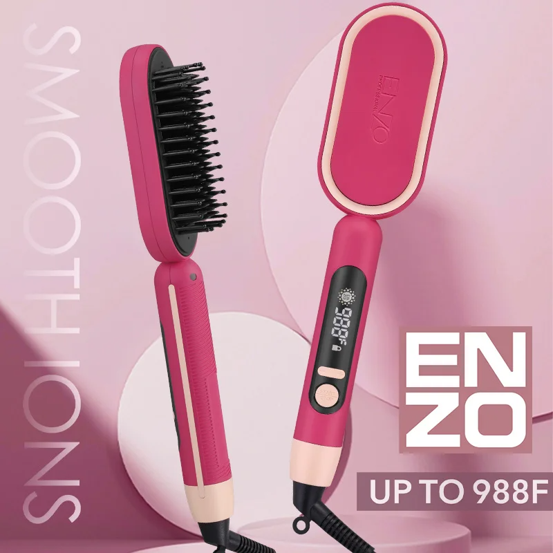 ENZO EN-4102 Max Ionic Hair Straightening Brush with ceramic bristles and LCD display
