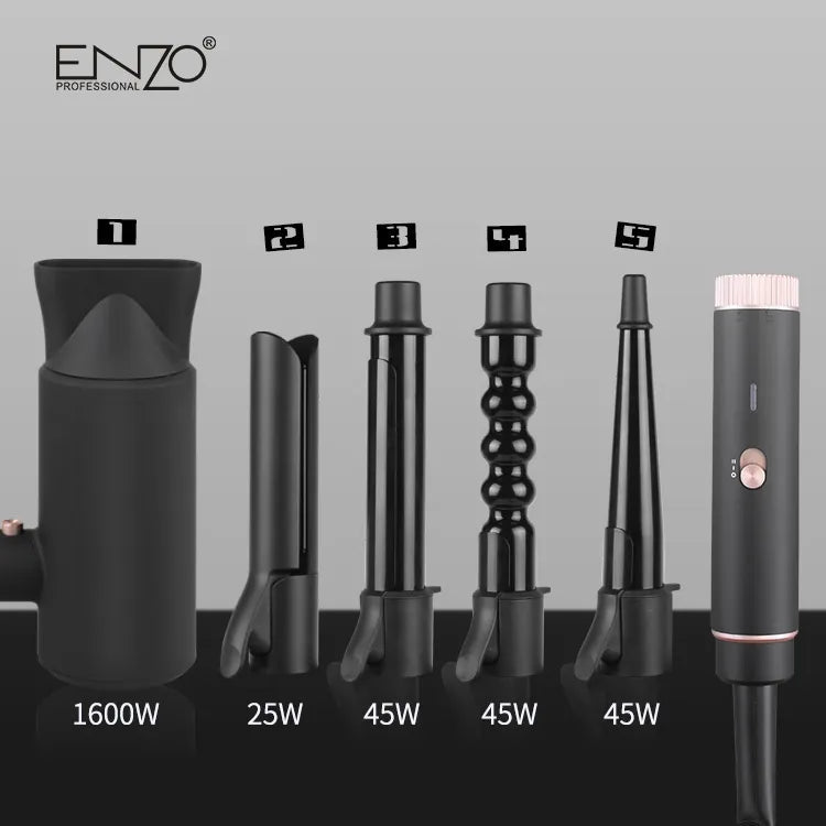ENZO EN-6310 5-in-1 Professional Hair Styling Kit – Interchangeable Straightener, Curlers & Blow Dryer Afaq Al Naseem LLC.