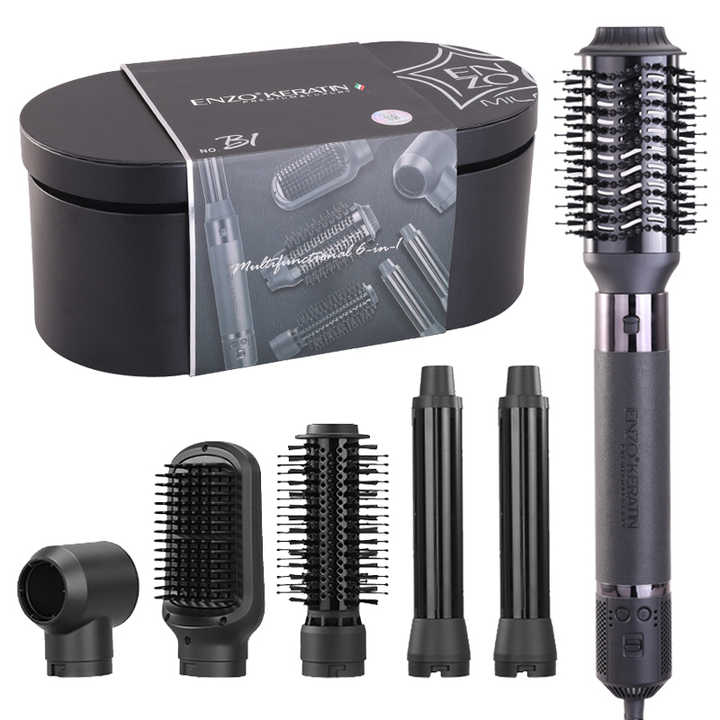 ENZO B1-1 6-in-1 Professional Hot Air Multi-Styler Brush - BLDC Motor – 1500W Ionic Hair Dryer, Curler, Straightener, and Comb