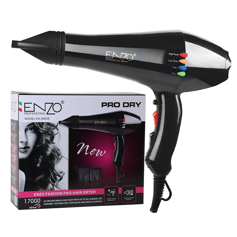 ENZO EN-8860B Professional Hair Dryer – 6000W Ionic Blow Dryer with Dual Heat & Speed Settings ENZO Professional