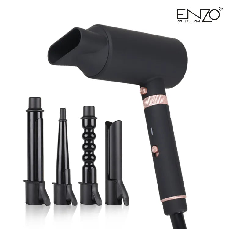 ENZO EN-6310 5-in-1 Professional Hair Styling Kit – Interchangeable Straightener, Curlers & Blow Dryer Afaq Al Naseem LLC.