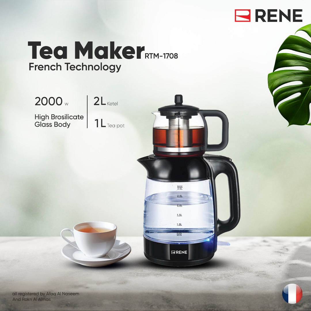 Rene RTM 1708 Tea Maker Pro – 3.0L Kettle with 1.0L Glass Teapot