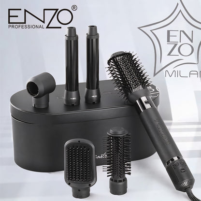 ENZO B1 6-in-1 Professional Hot Air Multi-Styler Brush – 1500W Ionic Hair Dryer, Curler, Straightener, and Comb