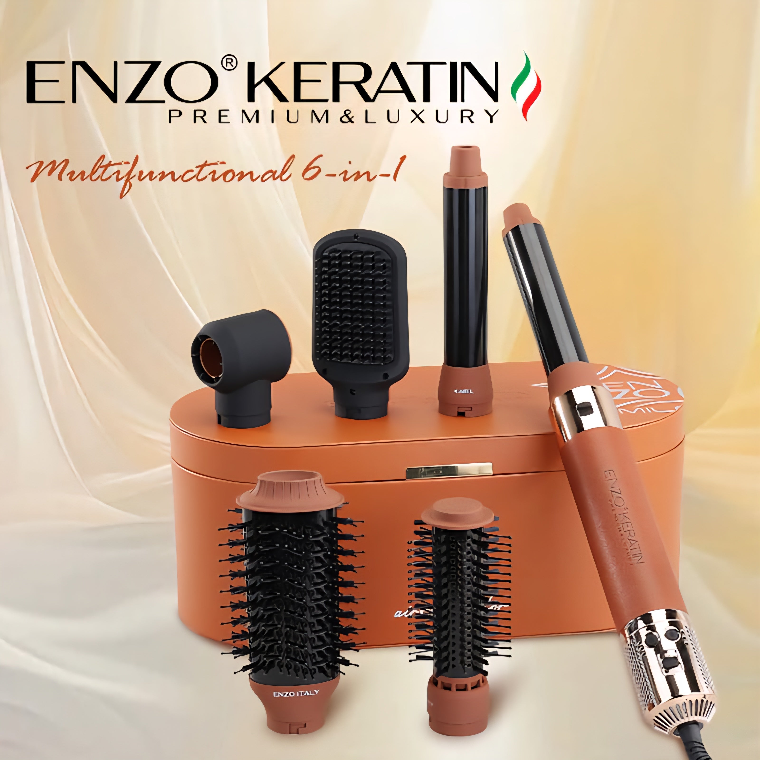 ENZO B1-2 6-in-1  Professional Hot Air Multi-Styler Brush - BLDC Motor – 1500W Ionic Hair Dryer, Curler, Straightener, and Comb