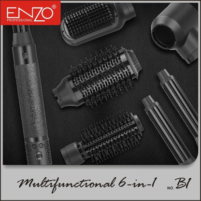 ENZO B1 6-in-1 Professional Hot Air Multi-Styler Brush – 1500W Ionic Hair Dryer, Curler, Straightener, and Comb