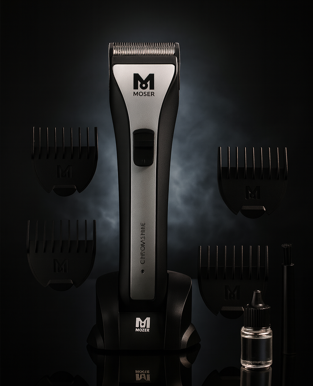 Moser Chrom2Style Professional Cord/Cordless Hair Clipper – Black/Silver – Model 1877