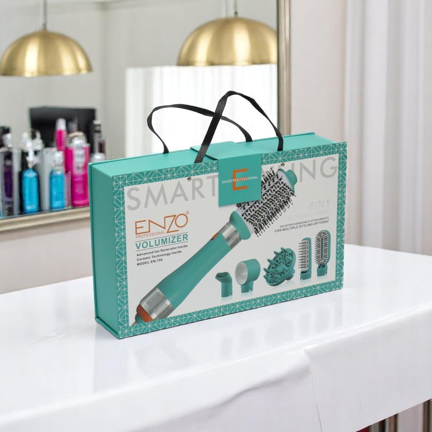 ENZO EN-750 6-in-1 Professional Hair Styling Kit – Multifunctional Hot Air Brush Set with Interchangeable Attachments ENZO Professional