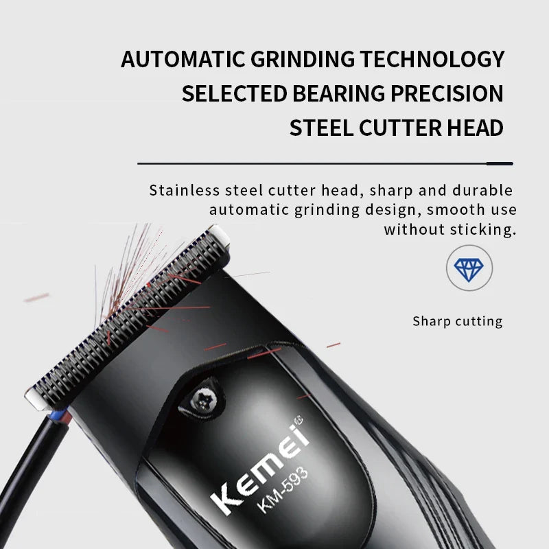 Kemei KM-593 Professional Hair Trimmer – Cordless Clipper with LED Digital Display