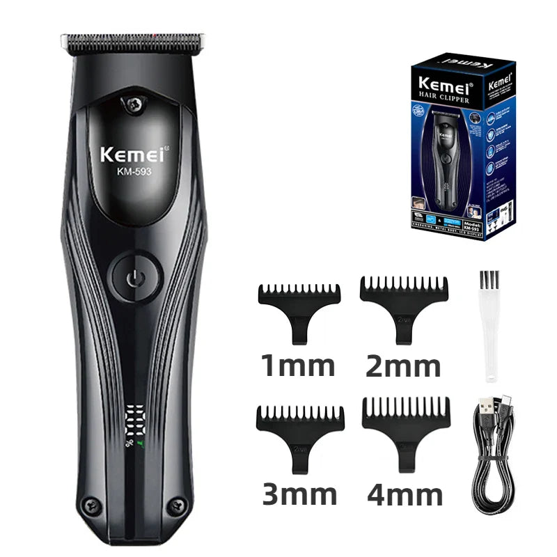 Kemei KM-593 Professional Hair Trimmer – Cordless Clipper with LED Digital Display
