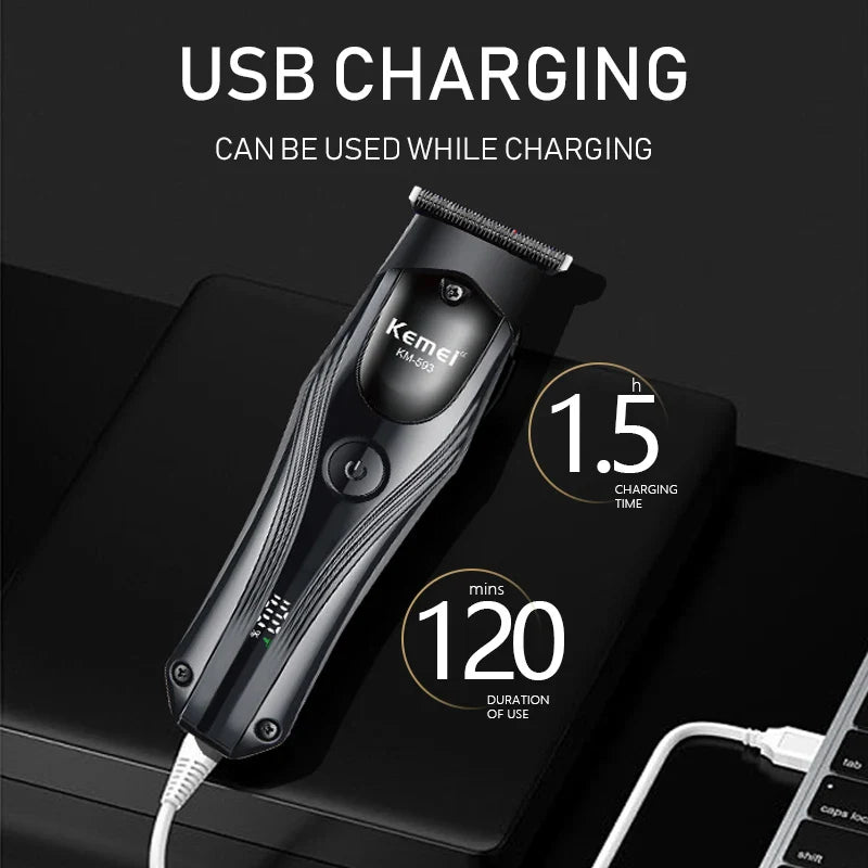 Kemei KM-593 Professional Hair Trimmer – Cordless Clipper with LED Digital Display