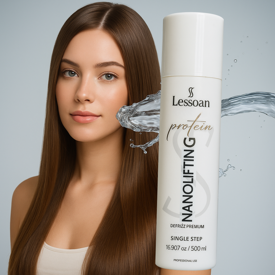 Lessoan Nanolifting Organic Protein Hair Treatment – Formaldehyde-Free Volume Reducer with Buriti, Argan and Flaxseed Oils, One-Step Vegan Hair Straightening System (500 ml)