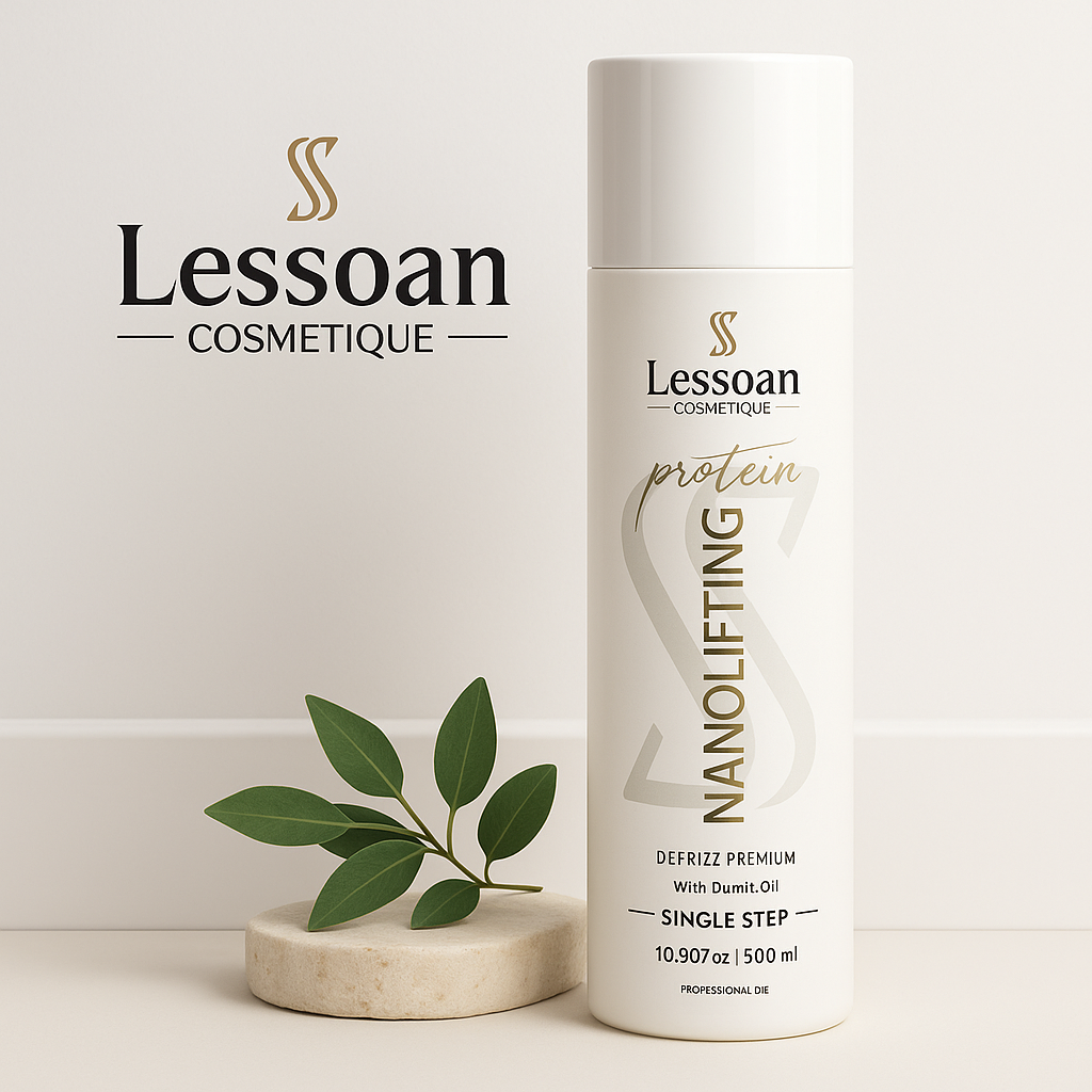 Lessoan Organic Protein Hair Treatment – Formaldehyde-Free Volume Reducer with Buriti, Argan and Flaxseed Oils, One-Step Vegan Hair Straightening System (500 ml)