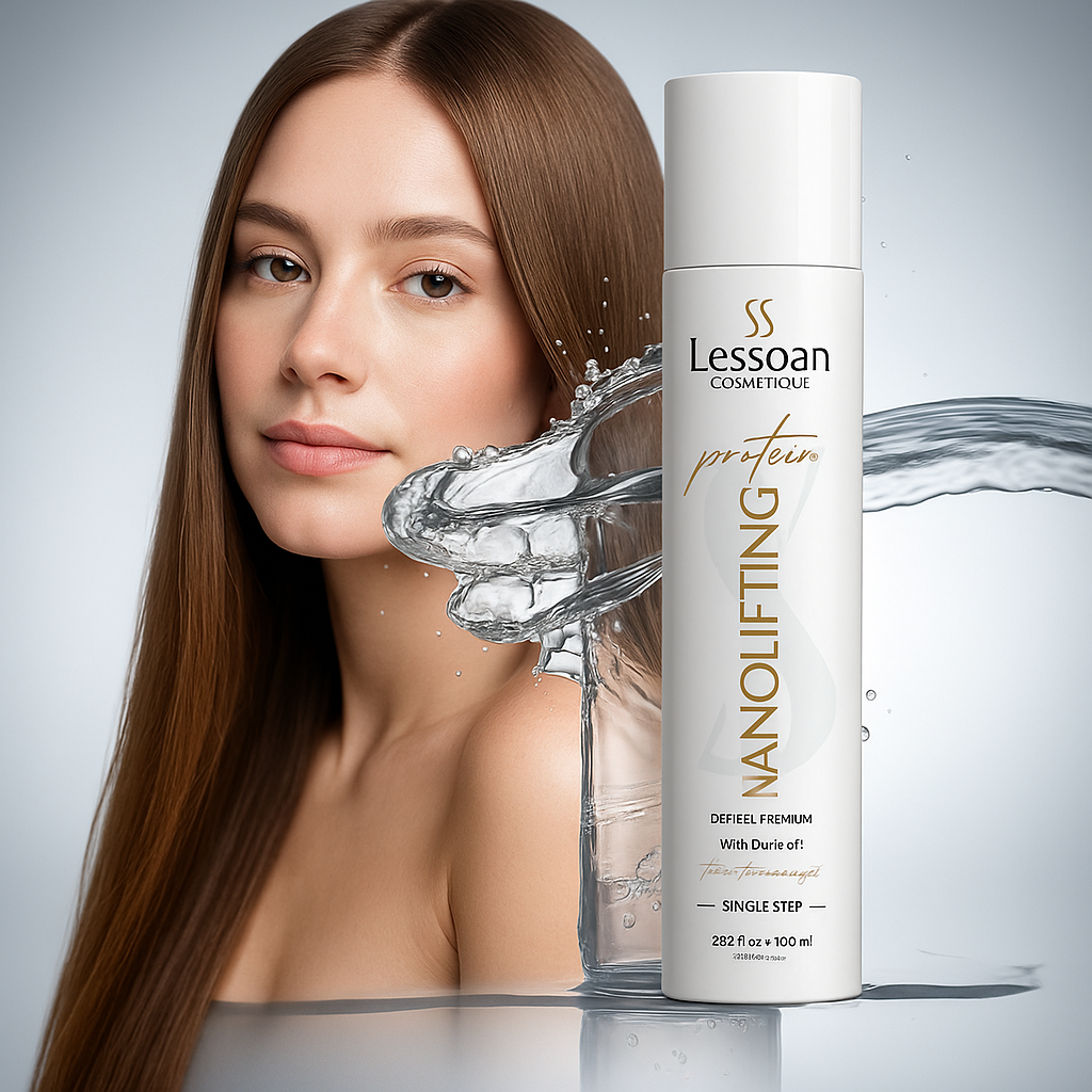 Lessoan Nanolifting Organic Protein Hair Treatment – Formaldehyde-Free Volume Reducer with Buriti, Argan & Flaxseed Oils – One-Step Vegan Hair Straightening System (For All Hair Types)(1000ML)