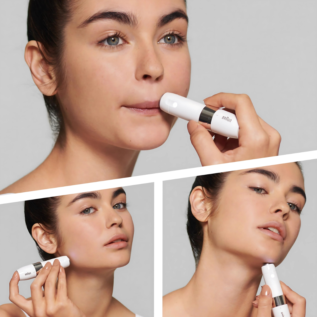 Braun FS 1000 facial hair remover with its washable head detached