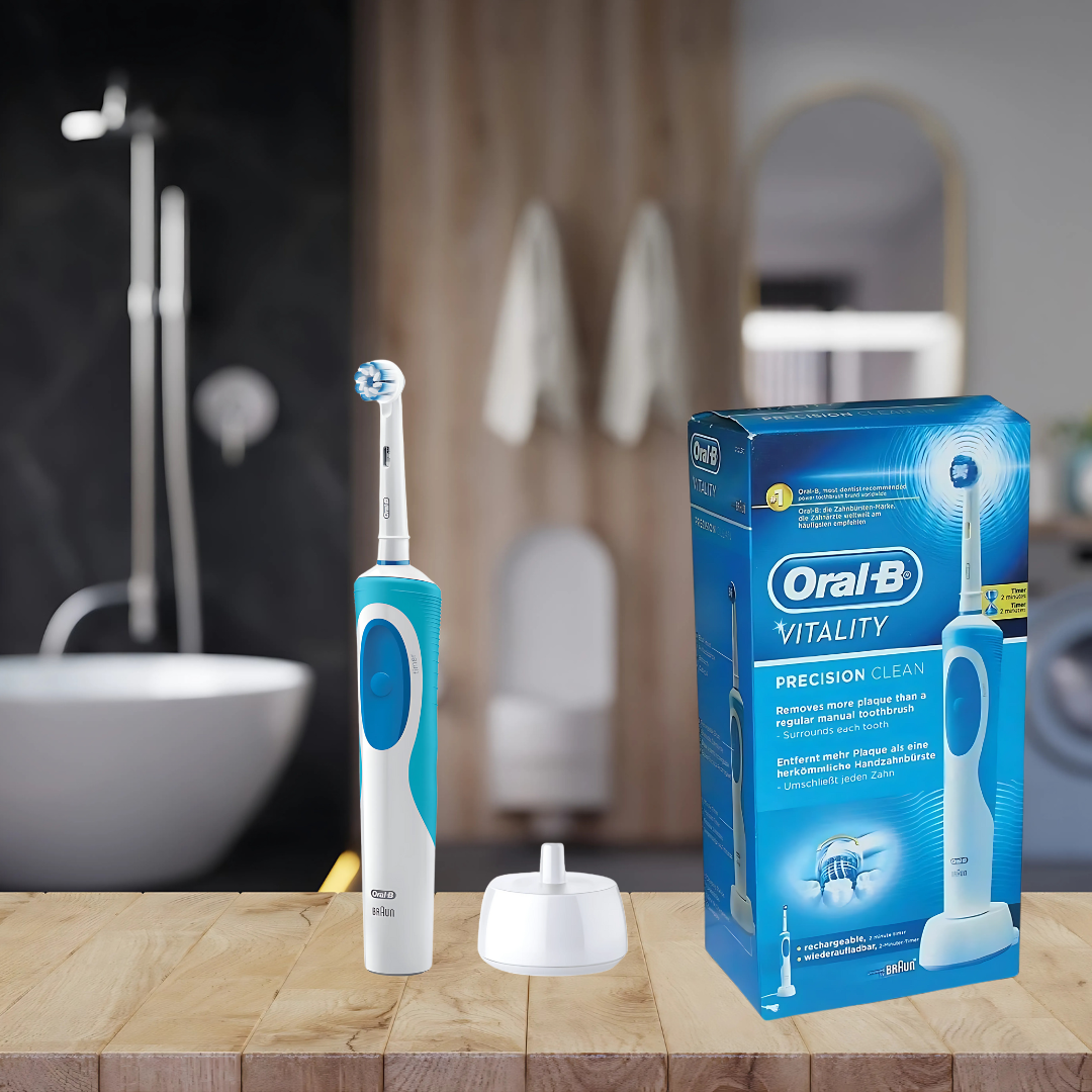 Close-up of the Oral-B D12 513 toothbrush head with soft bristles