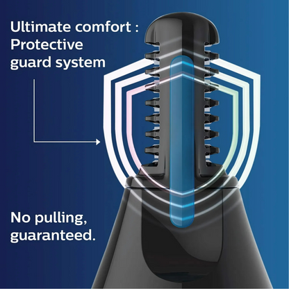 Philips NT3650 trimmer in use for precise grooming of nose and ears