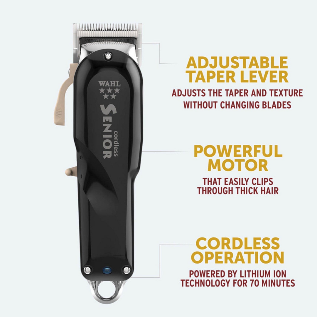 Wahl Senior Black – Professional Cordless Hair Clipper for Precision Fades and Superior Performance
