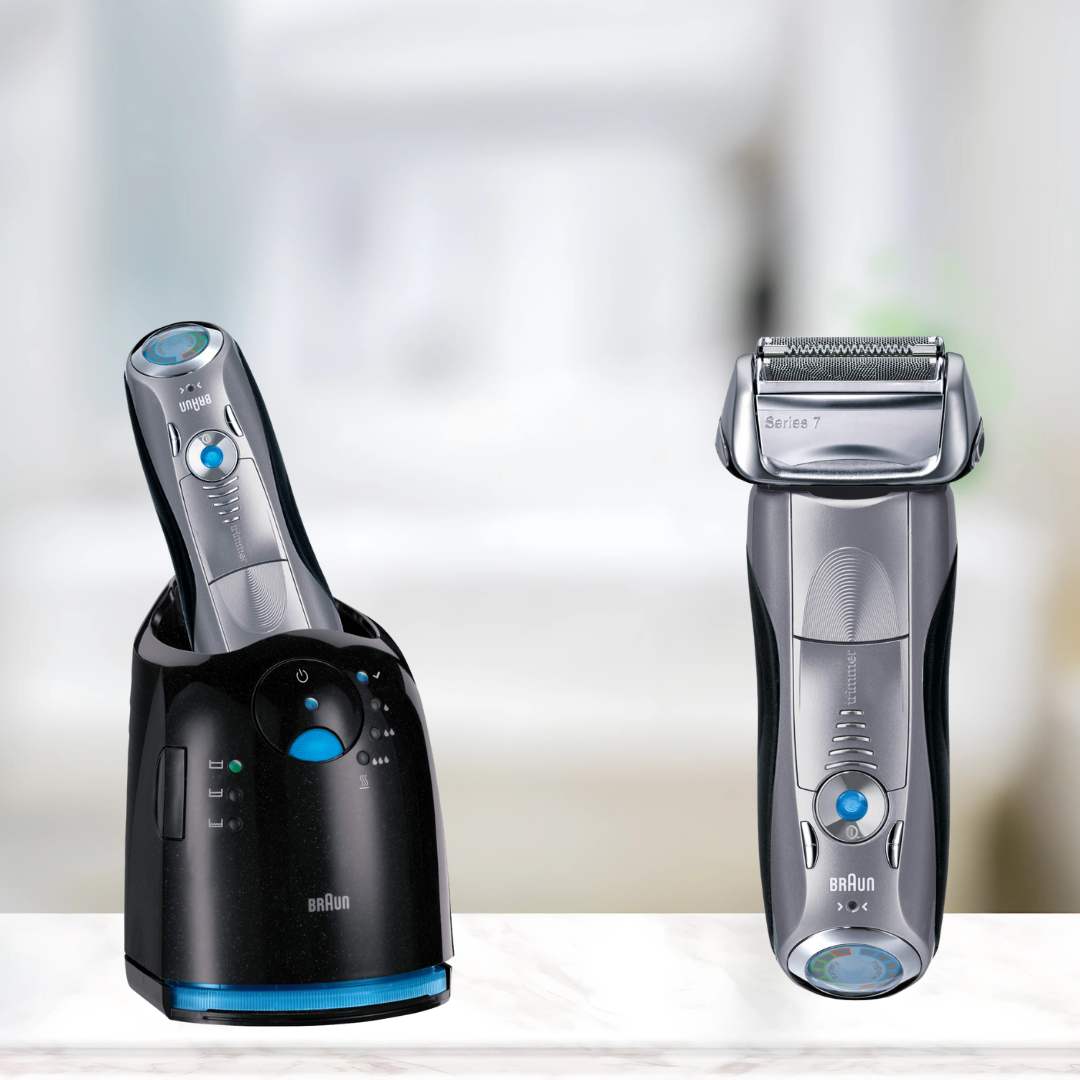 Braun 790cc electric razor capturing dense beard hair with Sonic Technology