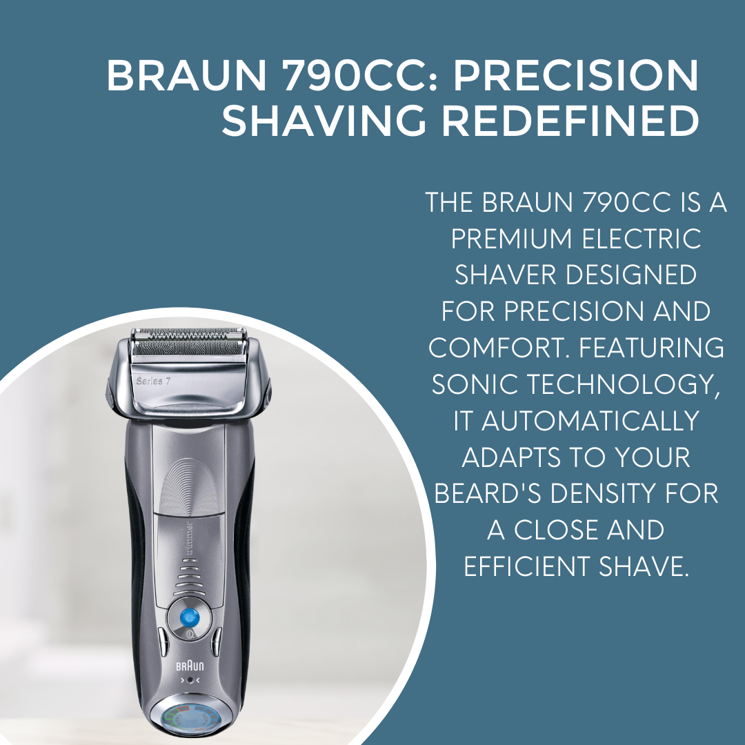 Braun 790cc electric razor capturing dense beard hair with Sonic Technology