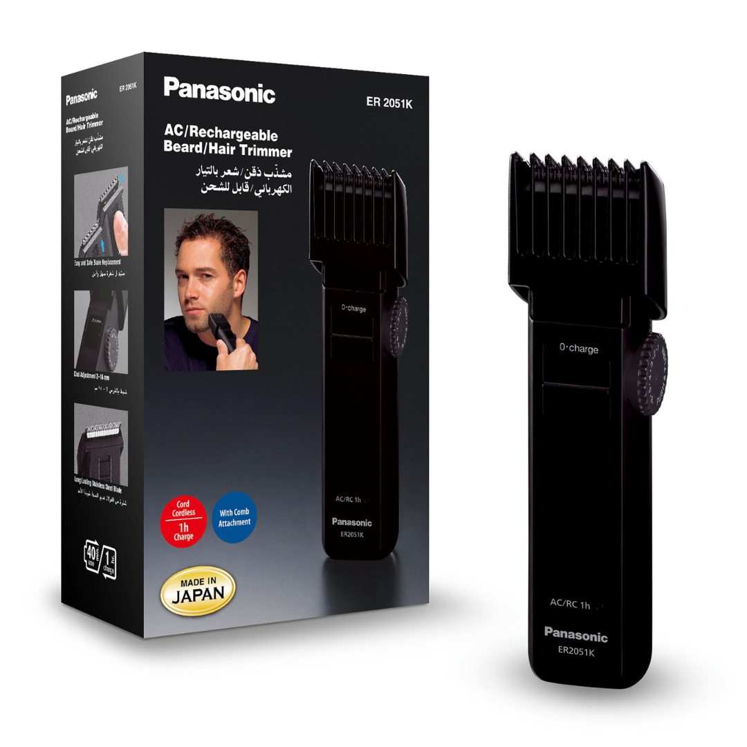 Panasonic ER2051K rechargeable beard and hair trimmer with a sleek black design