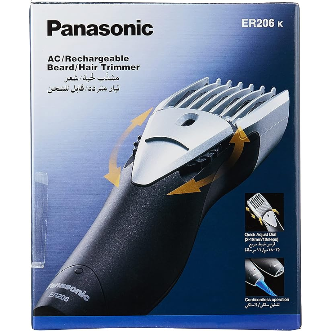 anasonic ER206K AC/Rechargeable Beard & Hair Trimmer with a sleek ergonomic design