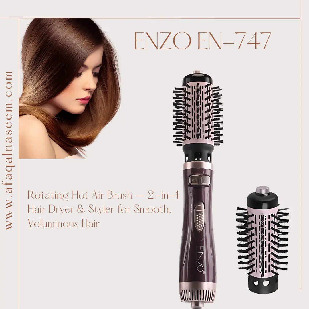 ENZO EN-747 Rotating Hot Air Brush with interchangeable brush heads for versatile styling.