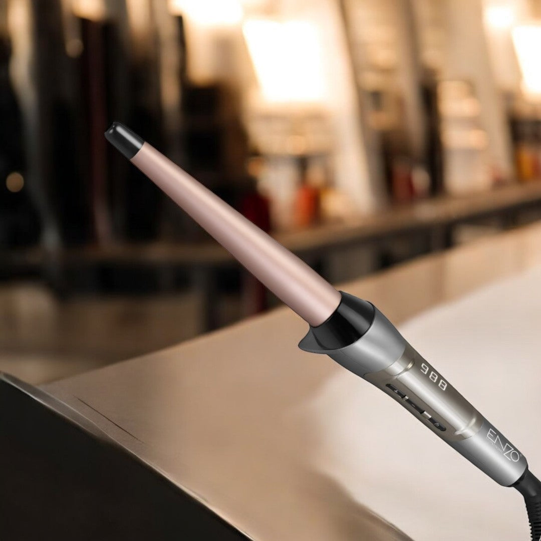 ENZO EN-9112 360° Rotating Hair Crimper and Curling Iron with conical barrel.