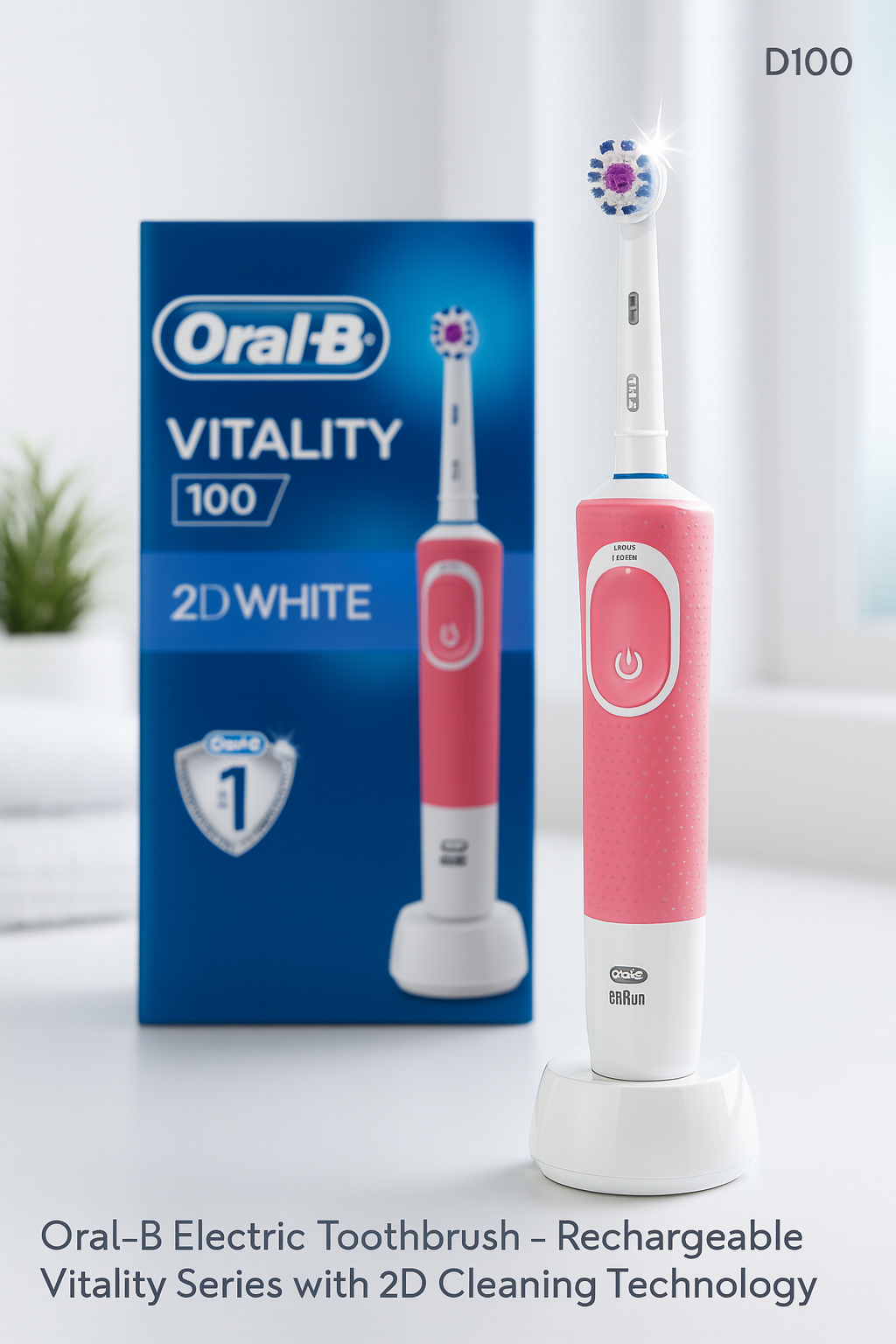 Oral-B D100 Electric Toothbrush – Rechargeable Vitality Series with 2D Cleaning Technology