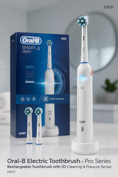 Oral-B D601 Electric Toothbrush – Pro Series Rechargeable Toothbrush with 3D Cleaning & Pressure Sensor