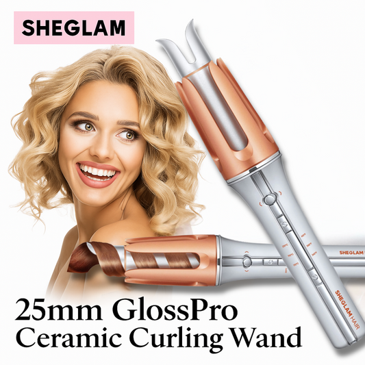SHEGLAM 25mm GlossPro Ceramic Curling Wand – Quick Waves, Anti-Tangle, Shine Boosting, Beginner-Friendly Hair Styler