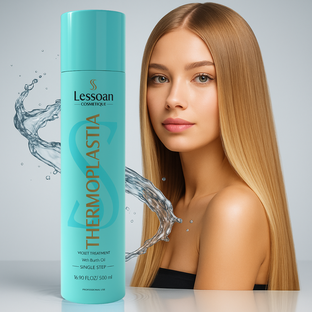 Violet Lessoan Thermoplasty Hair Straightening Treatment – Formaldehyde-Free Heat-Activated Smoothing System with Organic Acids and Botanical Extracts (500 ml)