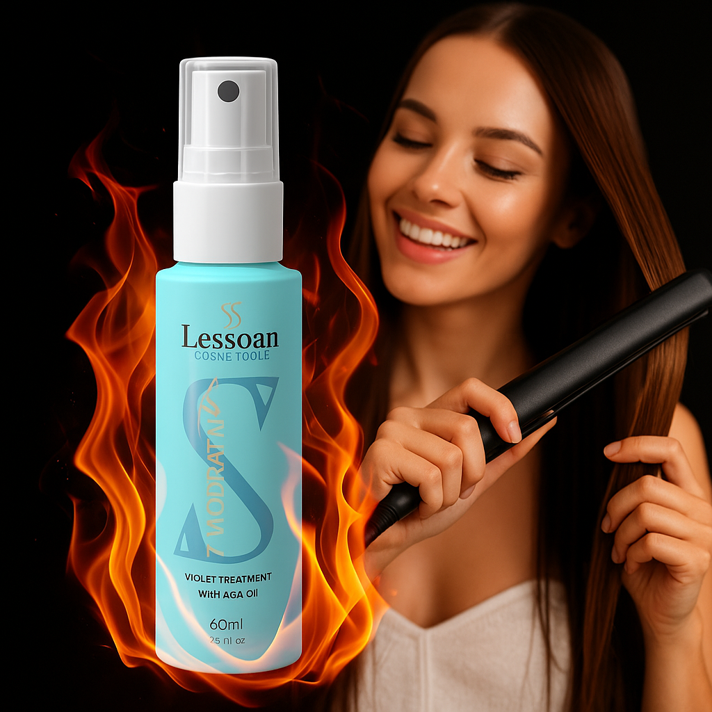 Lessoan Heat Protectant with Açaí – Anti-Frizz, Shine Boosting Thermal Shield & Split End Repair for All Hair Types(60ML)