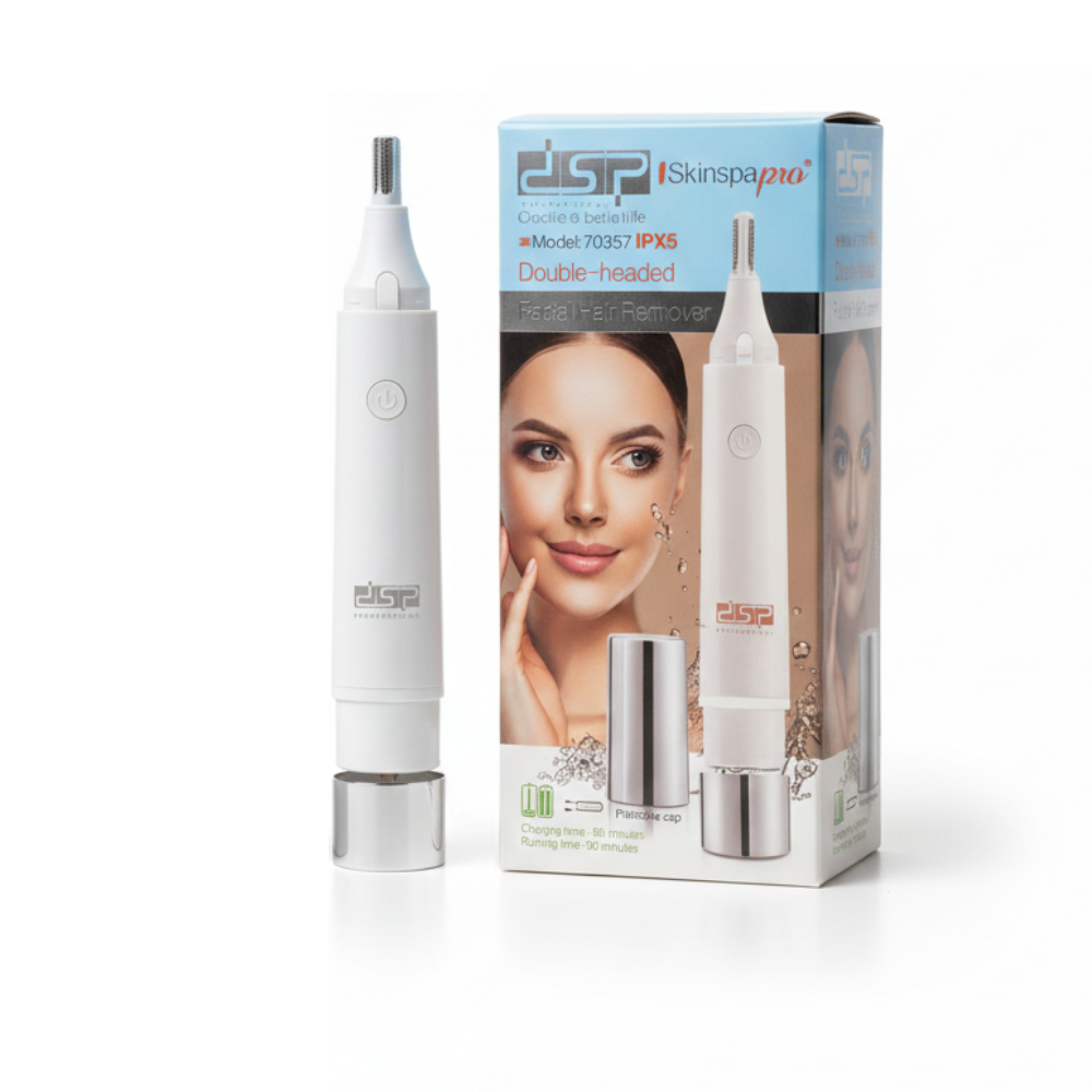 DSP 70357-IPX5 Double-Headed Facial Hair Remover – 90-Min Runtime, Eyebrow Trimmer & Face Shaver with Protective Cap