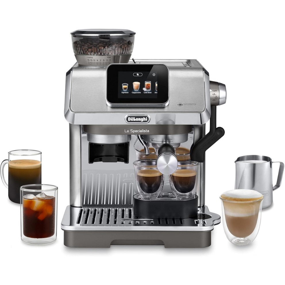 De'Longhi La Specialista Touch EC9455.M, Espresso Coffee Machine with Coffee Grinder, Cold Brew Function, Automatic or Manual Milk Frother, Intuitive Touch Control, Welcome Set, Metal