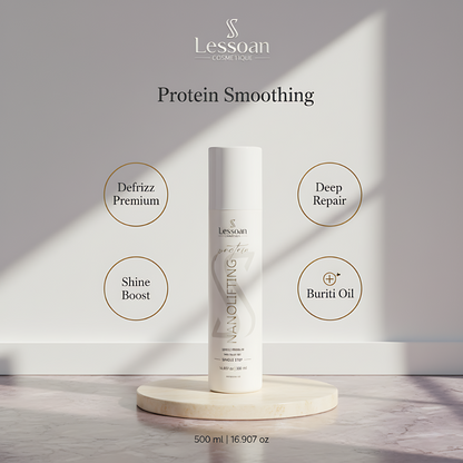 Lessoan Organic Protein Hair Treatment – Formaldehyde-Free Volume Reducer with Buriti, Argan and Flaxseed Oils, One-Step Vegan Hair Straightening System (500 ml)